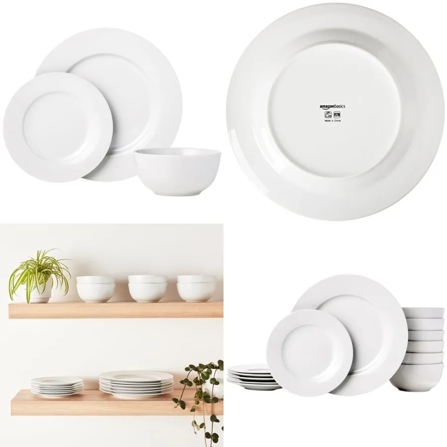 

Porcelain Dinnerware Set, Microwave and Dishwasher Safe, Service for 6, 18-Piece, Plates, Bowls, White