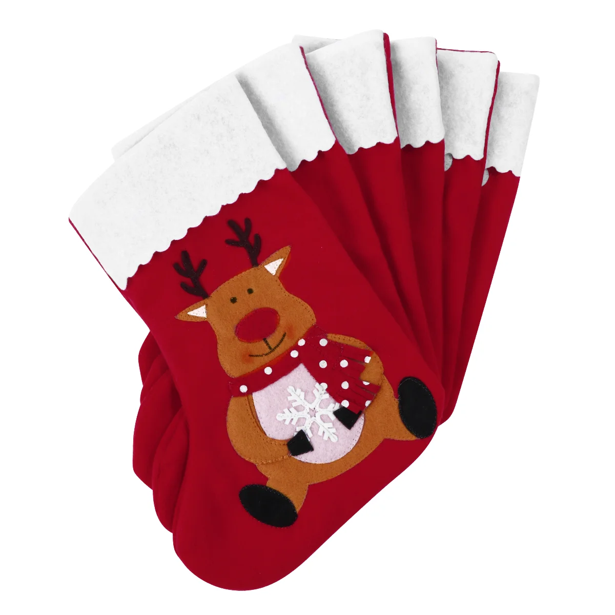 Toyvian 6PCS Red Felt Christmas Holiday Stockings Cartoon Hanging Bags Treat Candy Bags christmas stocking