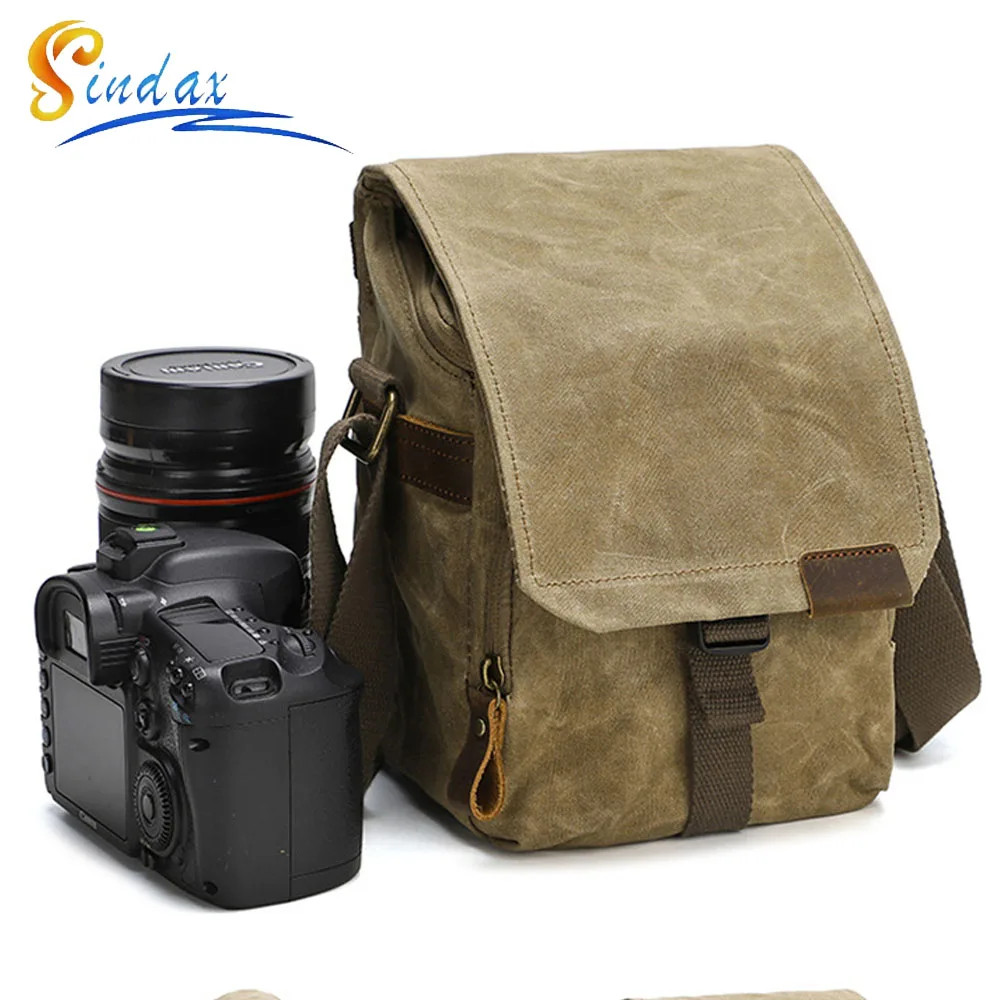 

Сумка для цифровой зеркальной камеры, маленькая сумка для фотосъемки на плечо, водонепроницаемая дорожная сумка через плечо из вощеной ткани для фотоаппарата и объектива