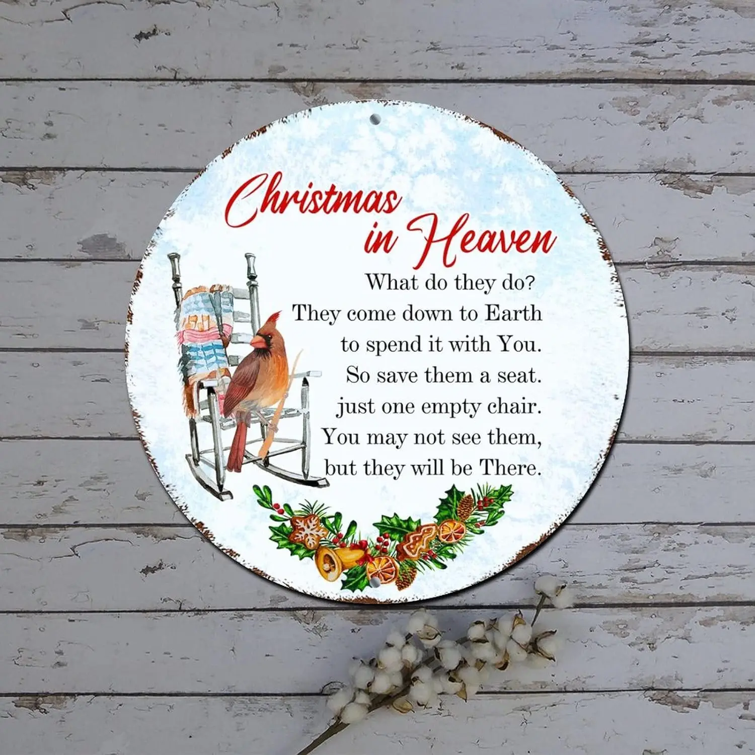 Christmas Red Truck Sign Christmas in Heaven Cardinalis Quote Round Metal Tin Sign Christmas Decorations for Cabinets Rustic Met