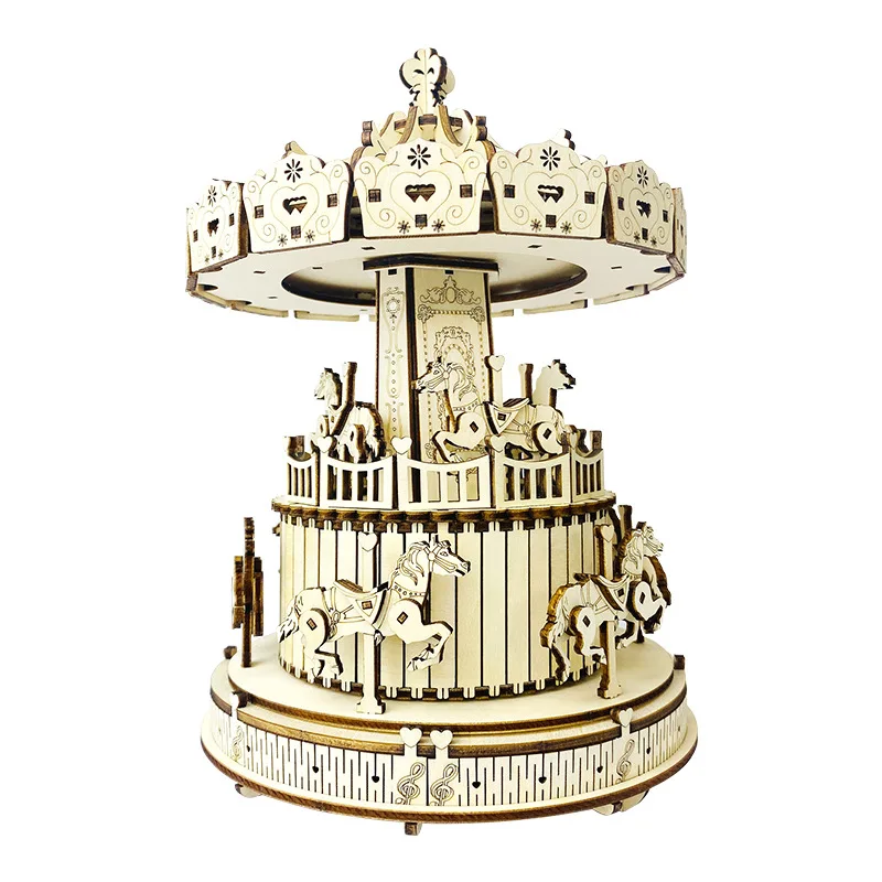 DIY Hand-assembled Carousel Music Box Creative ornament 3D Puzzle Gift Home Decoration Crafts Children Educational Toy Figurines