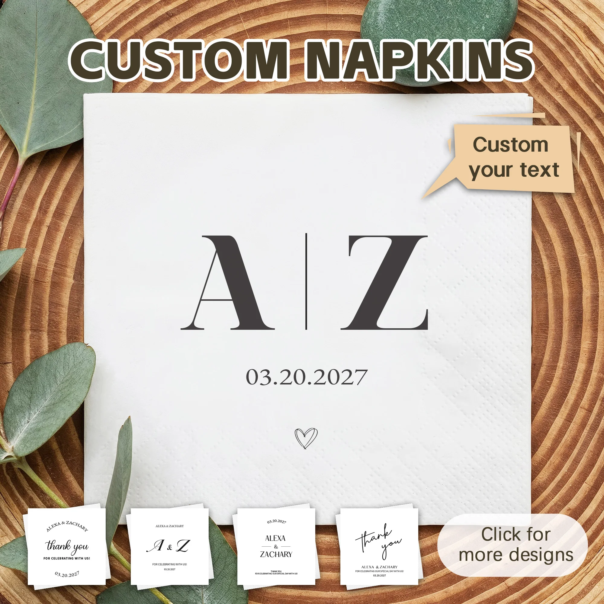 Personalisierte Servietten 3-lagig, Cocktail-Servietten, Party-Deko, Einweg-Papierservietten für Hochzeit, Verlobung, Brautparty