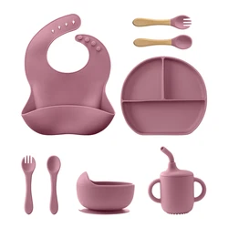 Mamaplan 8Pcs Baby Food Feeding Set Sucker Bowl Dishes Plate Dinnerware For Children Dishes Baby Bib Cup Tableware Baby Stuff