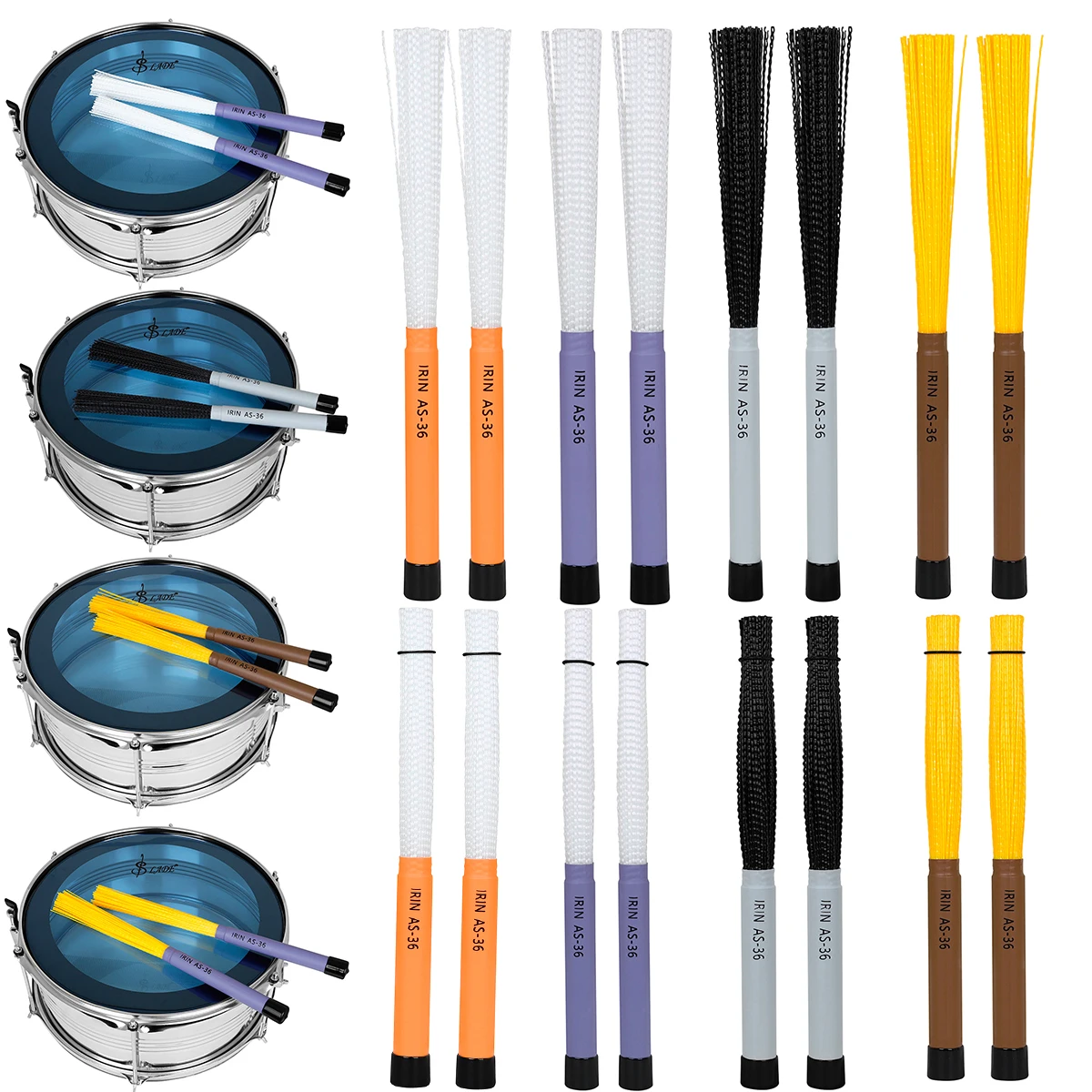 1 Pair Drum Stick Brush ABS Nylon Drum Brushes Jazz Drum Sticks Brushes Rod Percussion Instrument Accessories