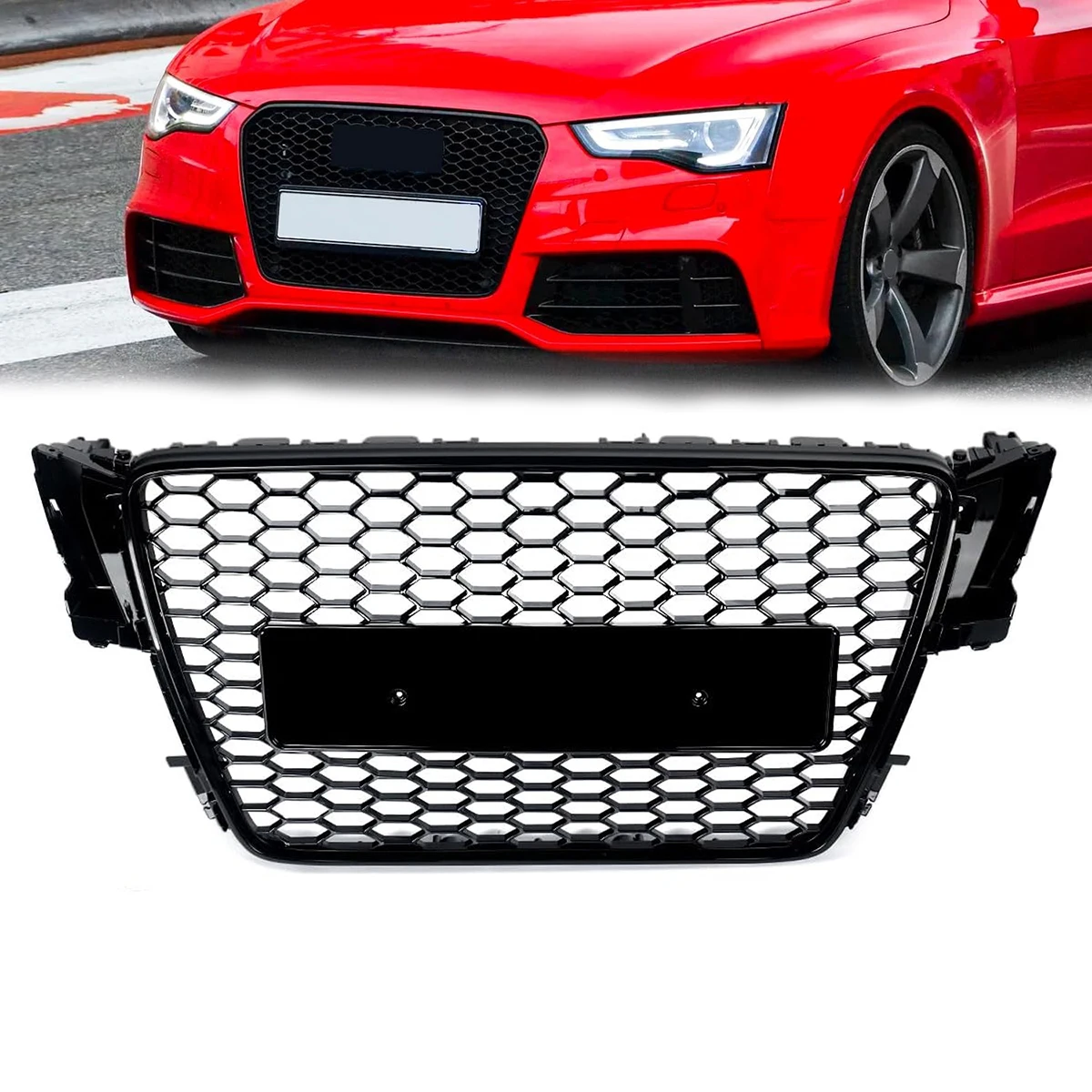 RS5 Style Bumper Grille voor Audi A5/S5 B8 8T 2008-2012 Auto Voorbumper Honingraat Mesh Racing Grill Kap Glanszwart