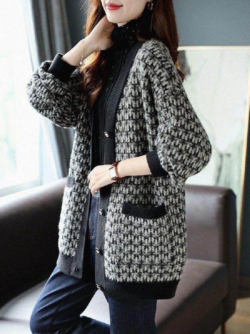 knitted-outerwear-women's-v-ne-sweater-cardigan-thi-two-piece-set-autumn-winter-new-sle-korean-large-size