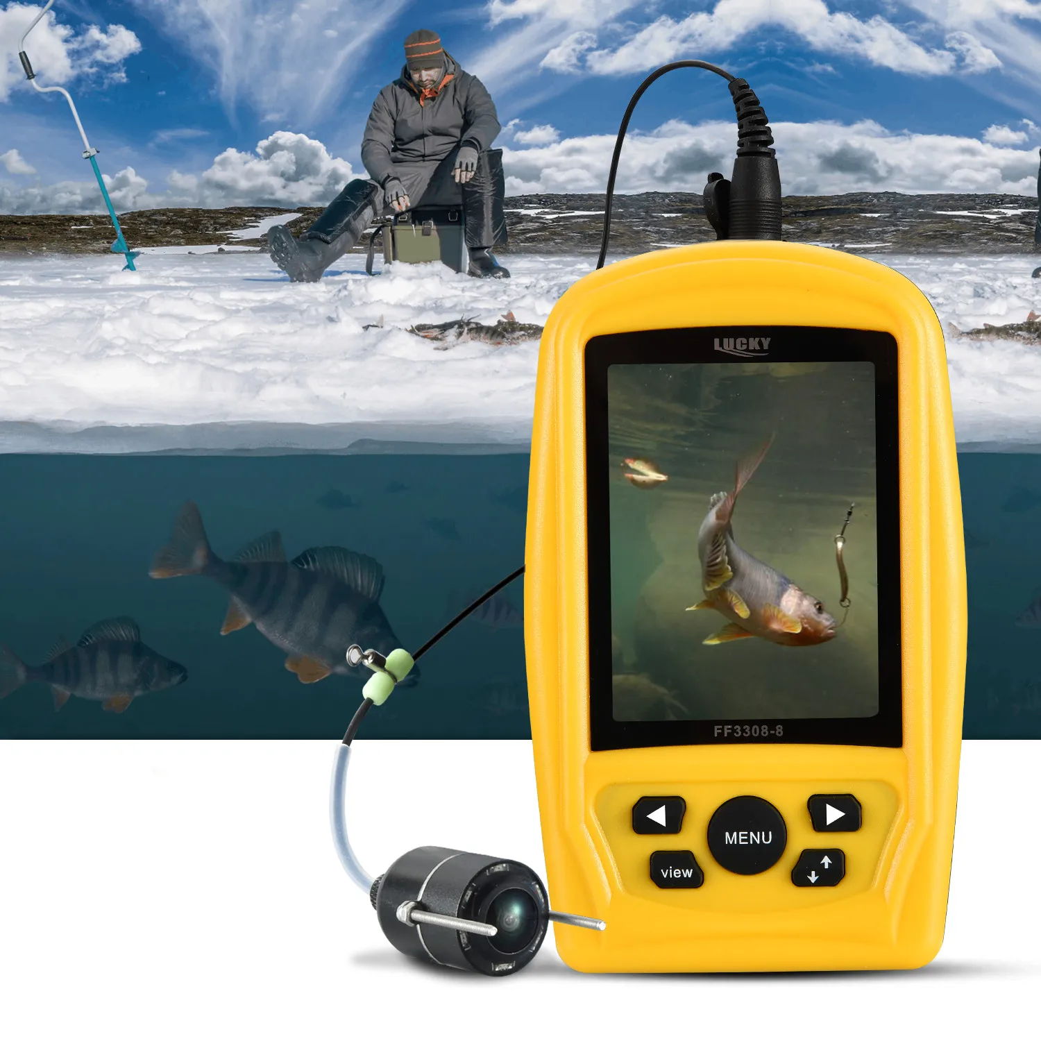 

Подводная камера LUCKY-Echo Sounder, рыболокатор, датчик 3308-8 CMD, водонепроницаемый монитор 3,5 дюйма, аксессуары для морской рыбы, 20 м