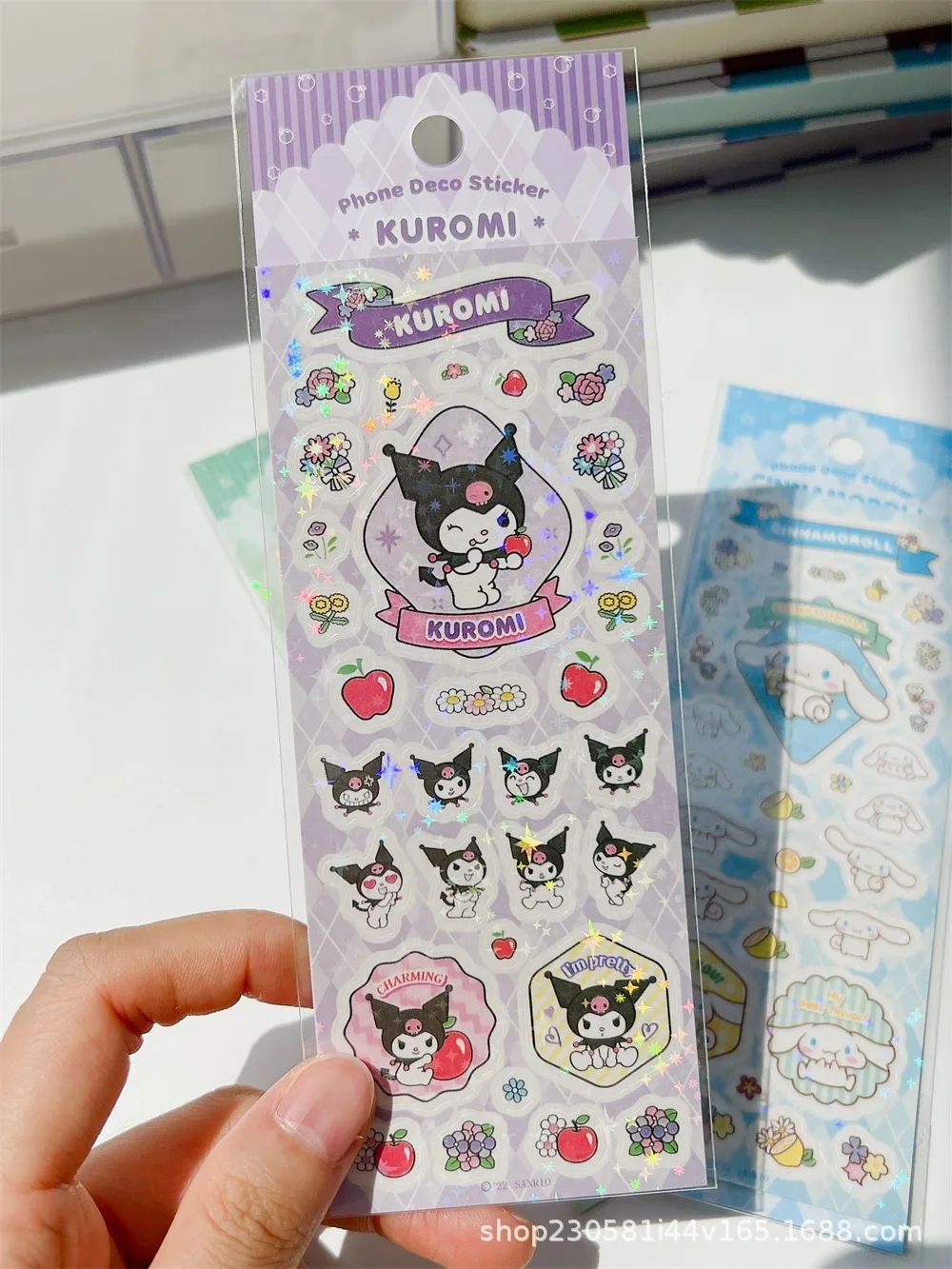 7 Stück niedliche Cartoon-Laser-Aufkleber, Hello Kitty, My Melody, Pochacco, Cinnamoroll, Kuromi, selbstklebend, DIY, Tagebuch, Sammelalbum, Telefondekoration – Detail 5