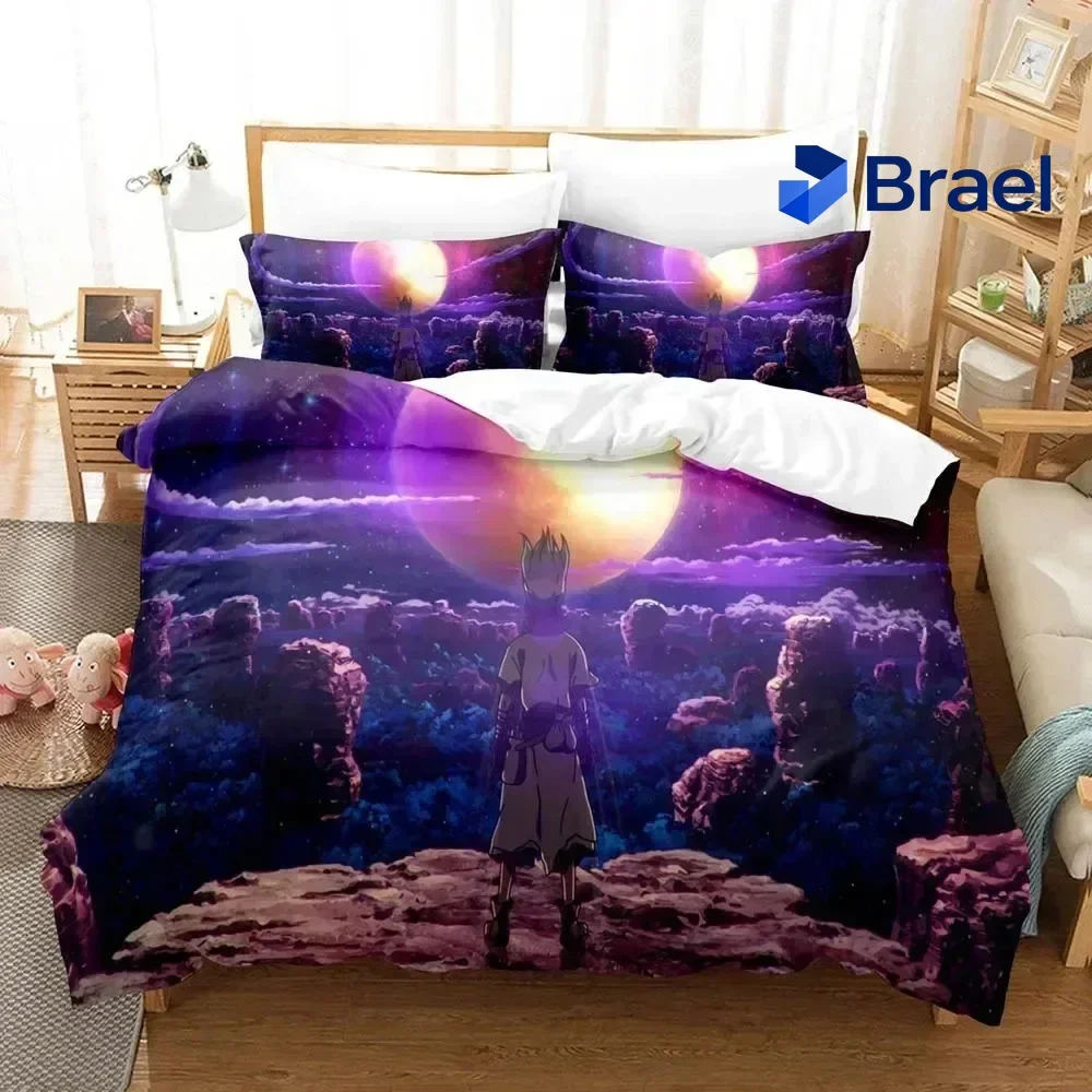 Exquisite New 3D Printed Anime Dr.Stone Senku Bedding Set Boys Girls Twin Queen Size Duvet Cover Pillowcase Bed Kids Adult Home