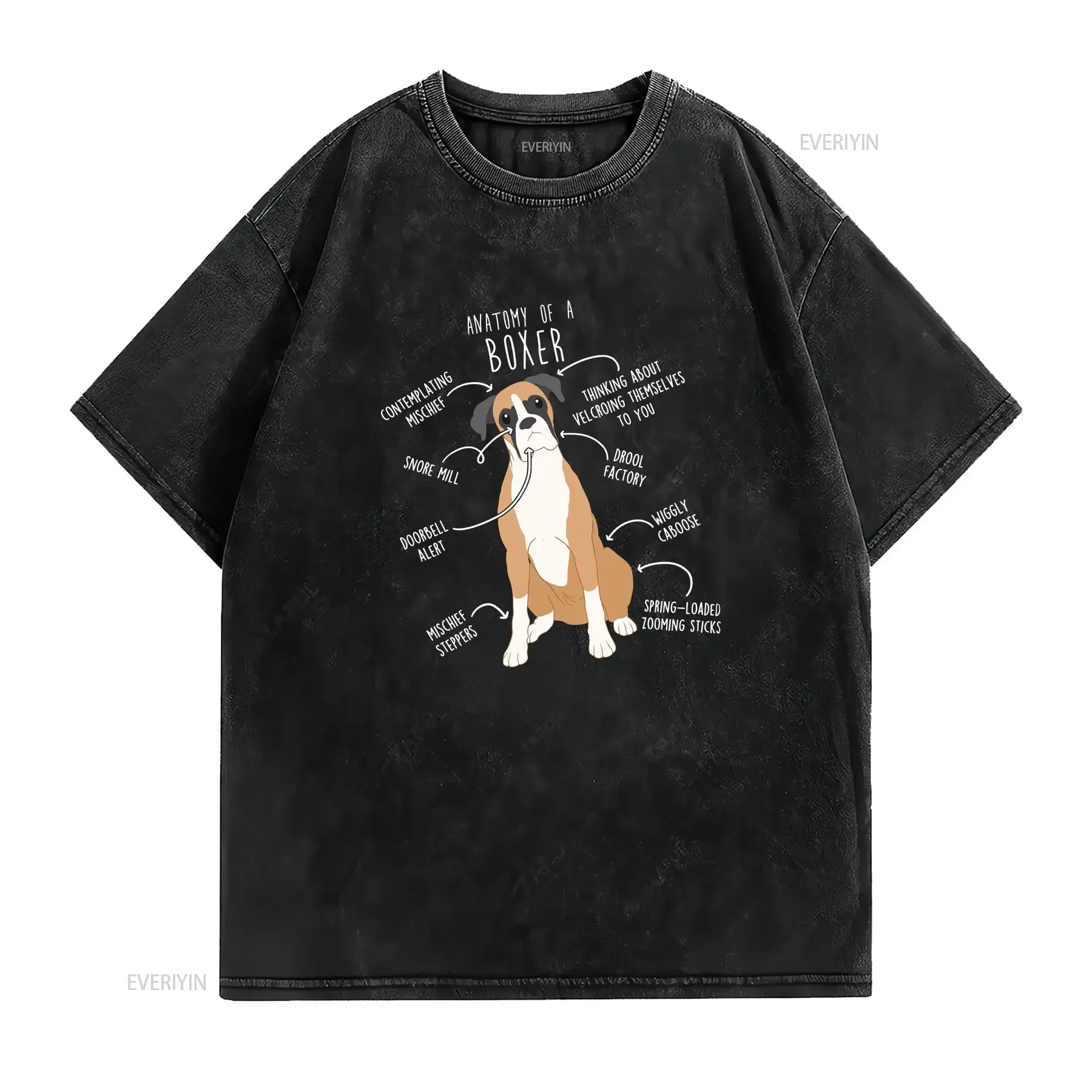 Fawn Boxer Dog T Shirt Funny Lover Flashy Mom Dad Cute Pet Animal vintage Washed Top For Everyday Wear Casual Breathable