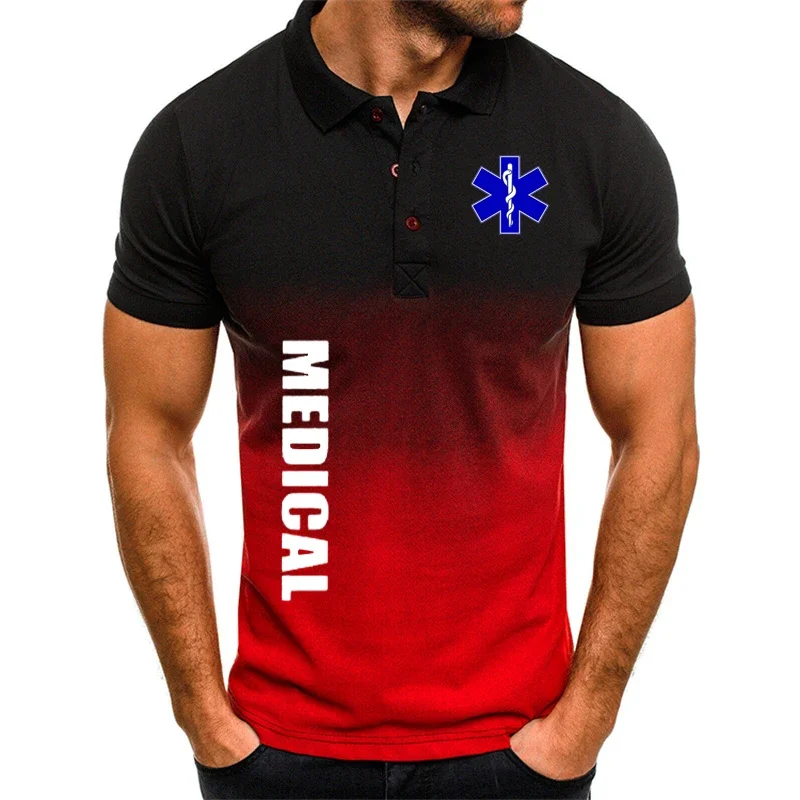 2024 Men EMT Emergency Ambulance Short Sleeve Polo Shirt Contrast Color Summer 3D Gradient Harajuku Men's Polo T Shirt