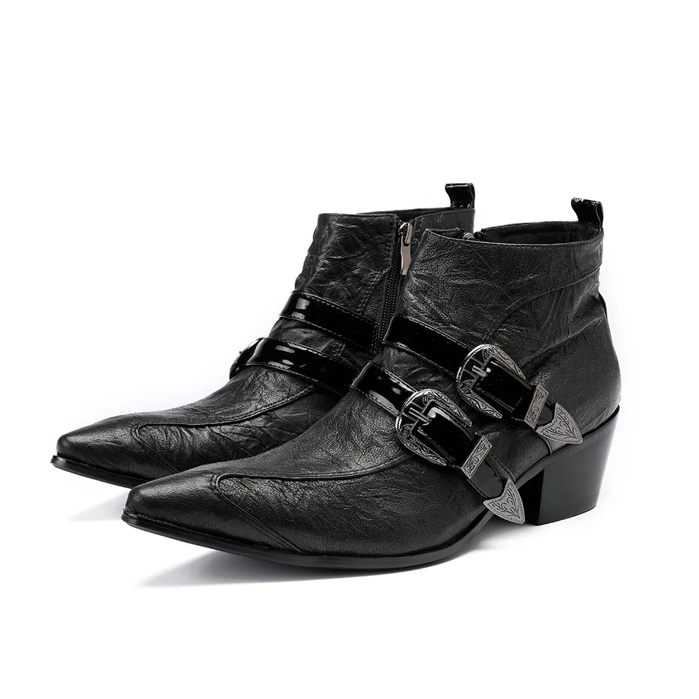 2023 British Style Solid Color Zipper Party Shoes Classic Pointed Toe Large Size Ankle Boots Leisure Leather Male Dress Boots