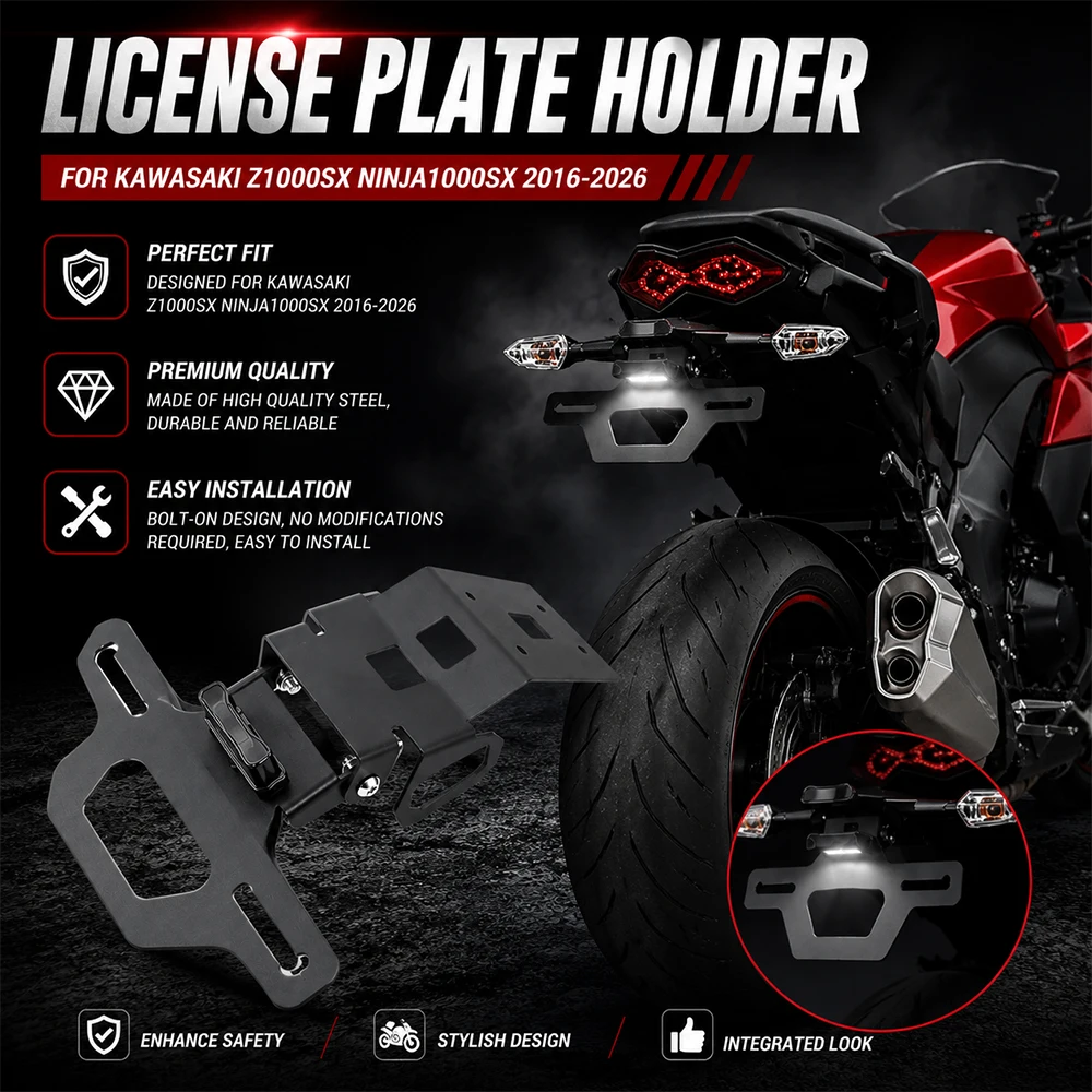 

License Plate Holder Motorcycle Tail Tidy Frame Rear Fender Eliminator LED Light For Kawasaki Z1000SX Ninja1000sx 1100SX KLE 650