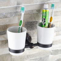 Black Oil Rubbed Brass Hotel Bathroom Wall Mount Two Ceramic Cups Toothbrush Holder 2ba118