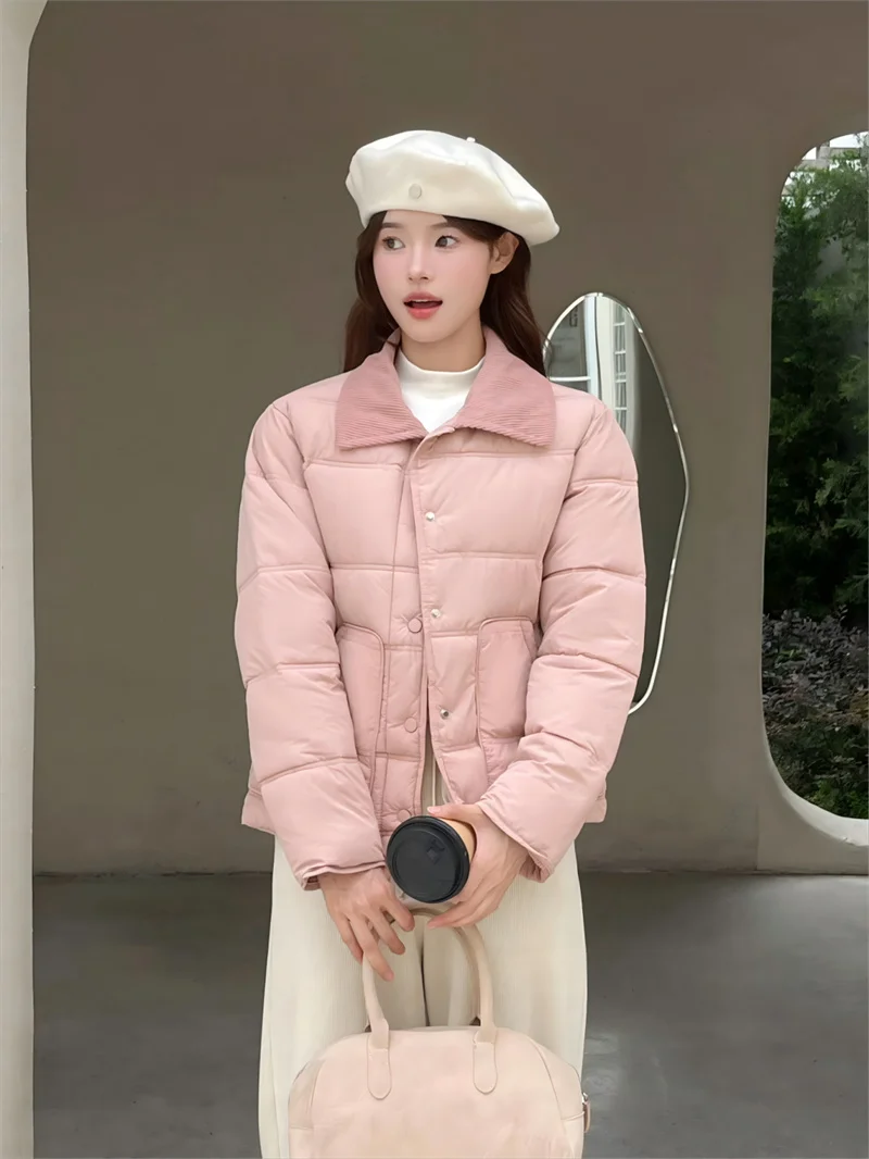 

New Cotton Jacket Small Fragrant Wind Lamp Core Velvet Splicing and Contrasting Color Design for Women's Short Cotton Clothing