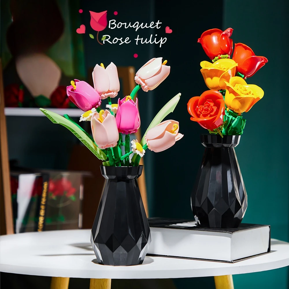 

3025 Tulip / Rose Flower Bouquet Mini Building Blocks DIY Assembly Toy Desktop Ornament Gift for Girls