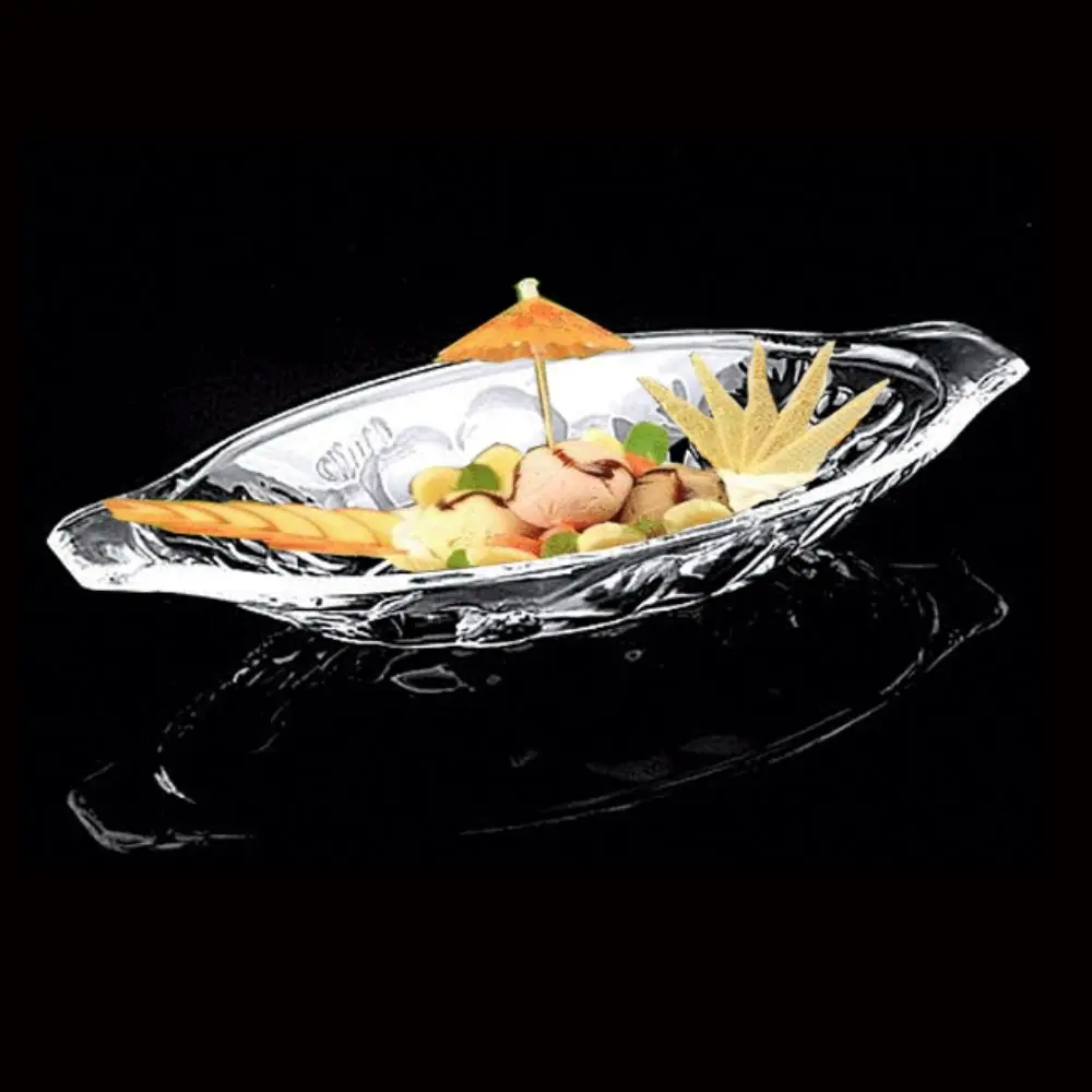 

2pcs Fruit Dish Acrylic Boat Shaped Ice Cream Bowl Transparent Large Size Salad Serving Bowl Snack Tray Restaurants