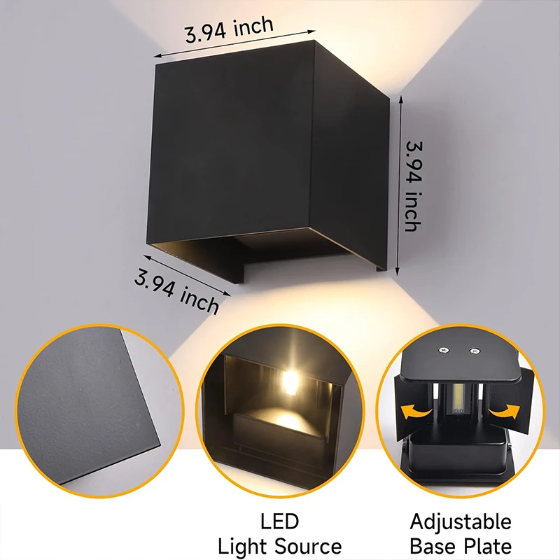โคมไฟติดผนัง LED โมเดิร์นสีดำขึ้นและลงในร่มกลางแจ้ง DC110-220V สำหรับห้องนั่งเล่นห้องนอนตกแต่งห้องโถง, วอร์มไวท์