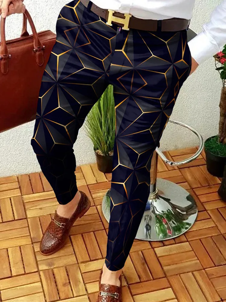

2022 European and American Men's Casual Abstract Contrast Color Pattern Printing Waist Casual Pants Micro Elastic Pants