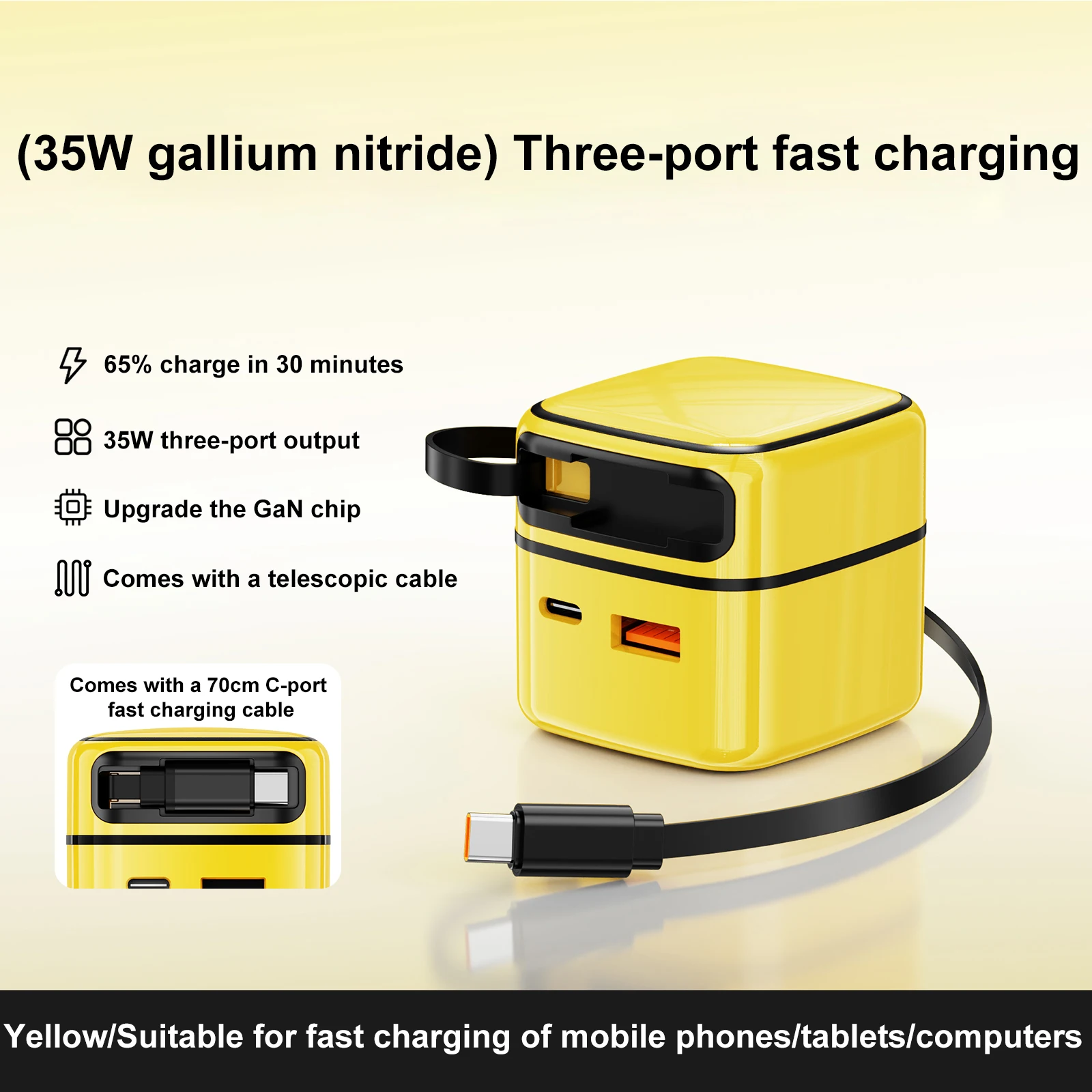 Foldable 35W PD3.0 Type C Cable Fast Charging Mobile Phone Charger OTP Protection Dual-Line SCP Adapter EU/US