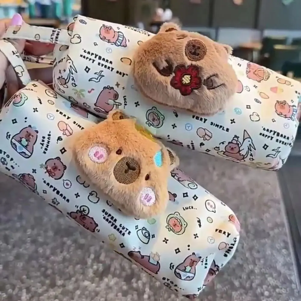 Capybara Cartoon Print Pencil Case Zipper Large Capacity Pen Bag Multi-functional Stationery Storage Pouch for Student Gift