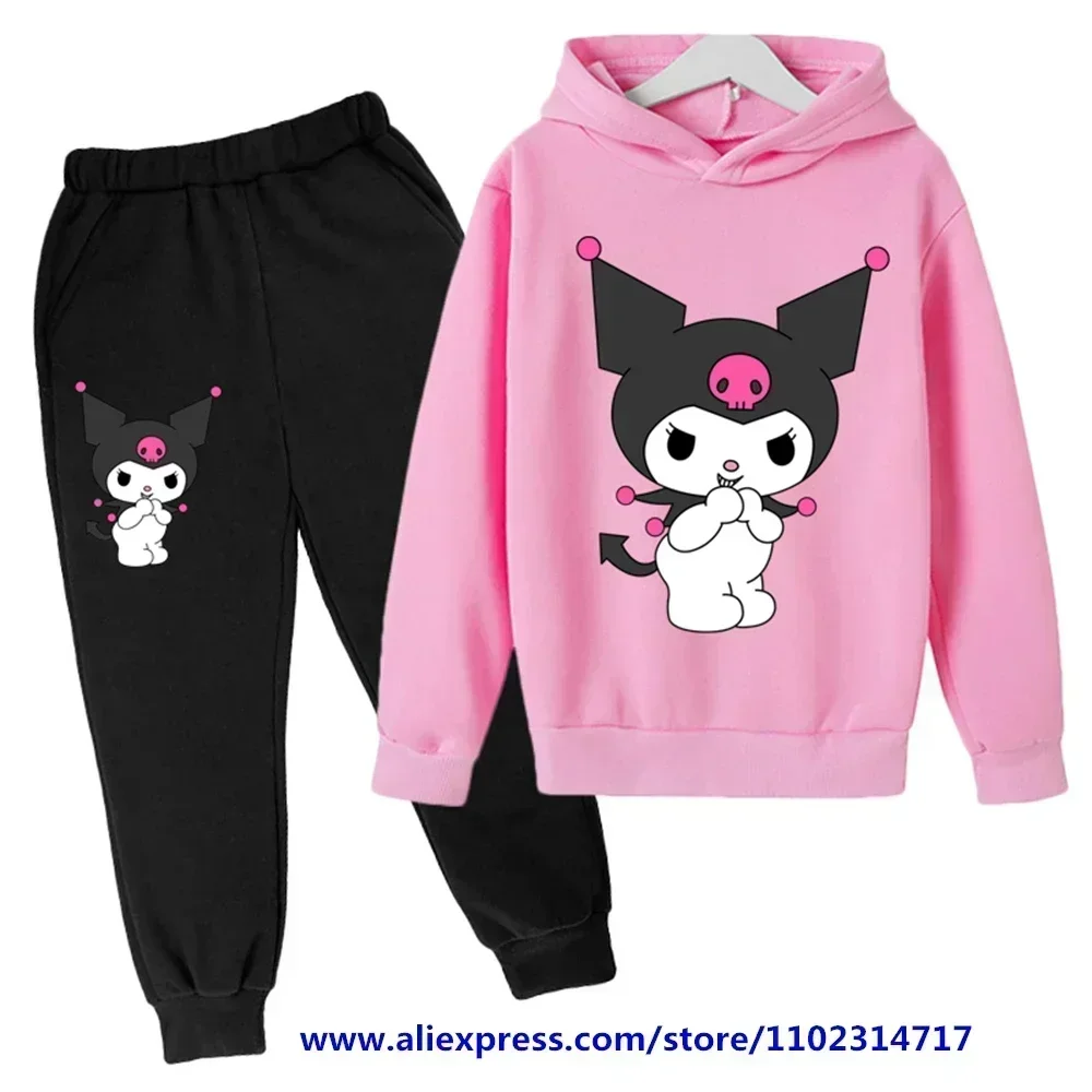 Kuromi Hoodie Set Kids Cute Cartoon Anime Printed Sweatshirt Children Thickened Warm Long Sleeves Girls Hello Kitty Clothing