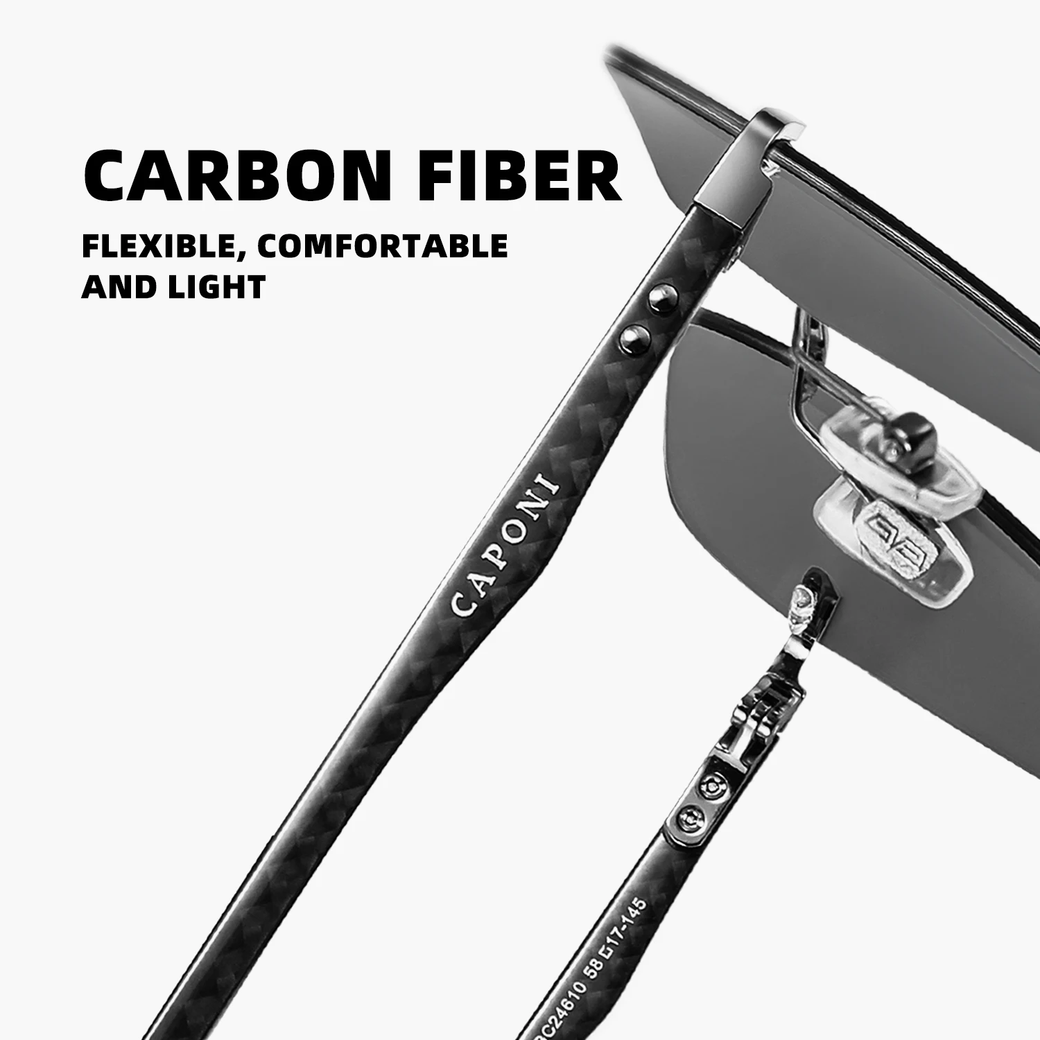 CAPONI Sunglass men Polarized Photochromic Lightweight Carbon Fiber Frameless Outdoor Shades Sunglasses Designer UV400 BS24610