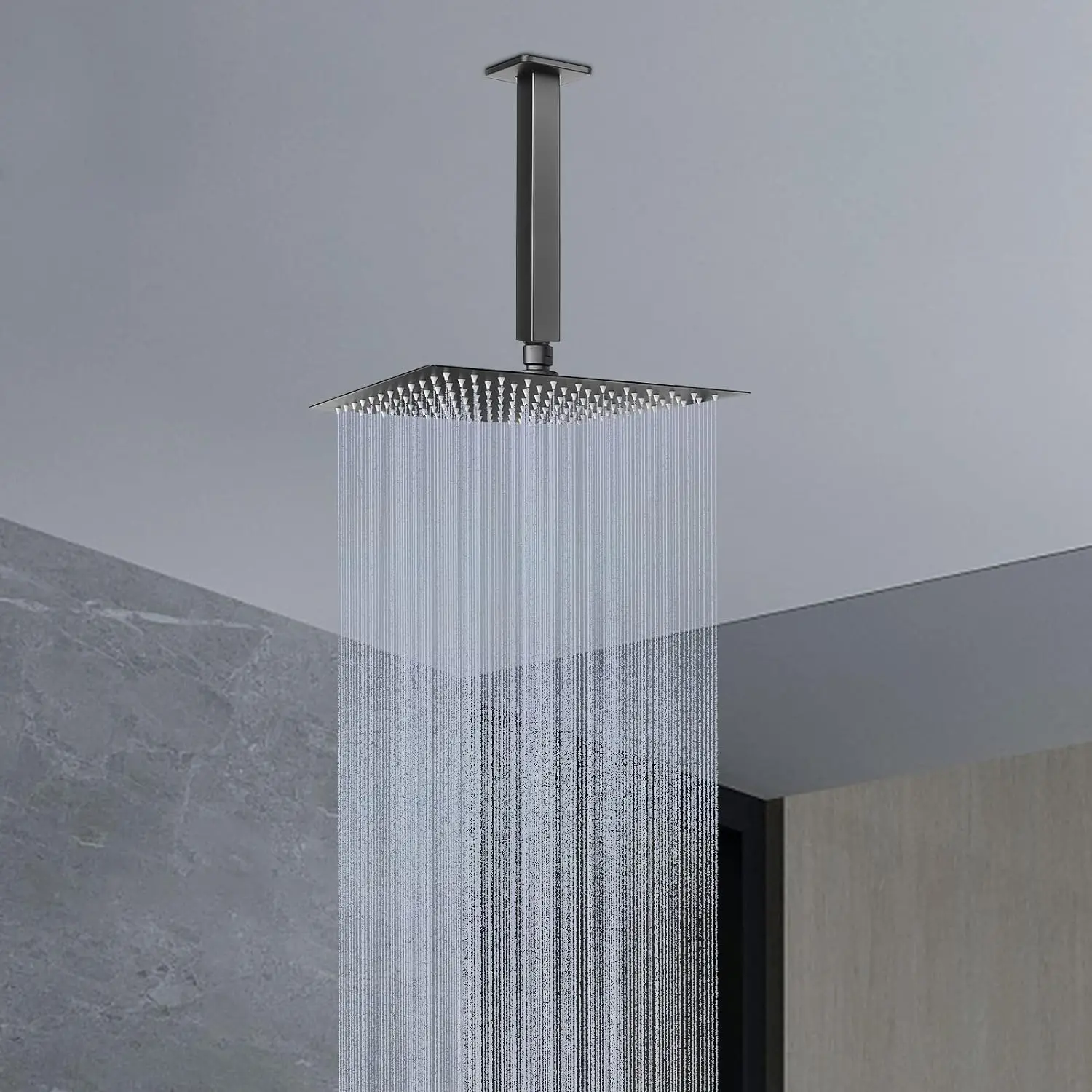 Bourdillat Ceiling Mounted Shower Arm, Rain Shower Head Square Extension Arm  Stainless Steel Ceiling Mount Shower Extender