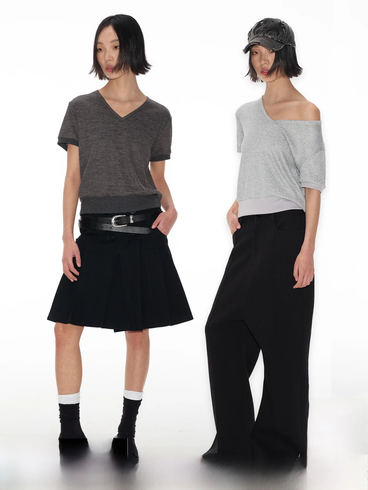 

JCAESAR Women's V-neck Short Sleeve T-shirt Texture Patterned Fabric Color Block Ribbing Casual Loose Fit Spring Summer