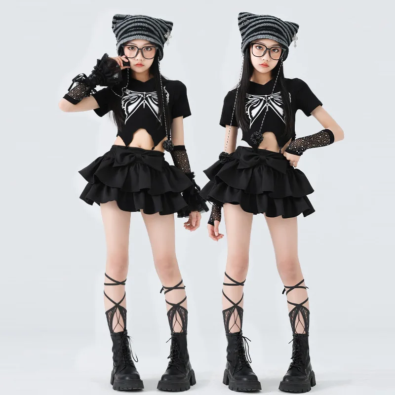 Ragazze K-pop Moda Crop Top Gonne a strati Set di vestiti Bambini Costume Hip Hop Bambini Street Dance Hot Girl Group Streetwear