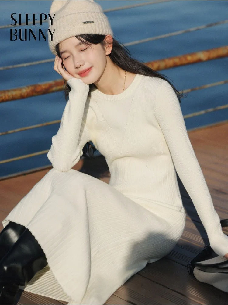 Vestido de malha para mulheres elegante fino ajuste vestido de manga longa inverno queimado sereia vestido de camisola para outono inverno casual camadas