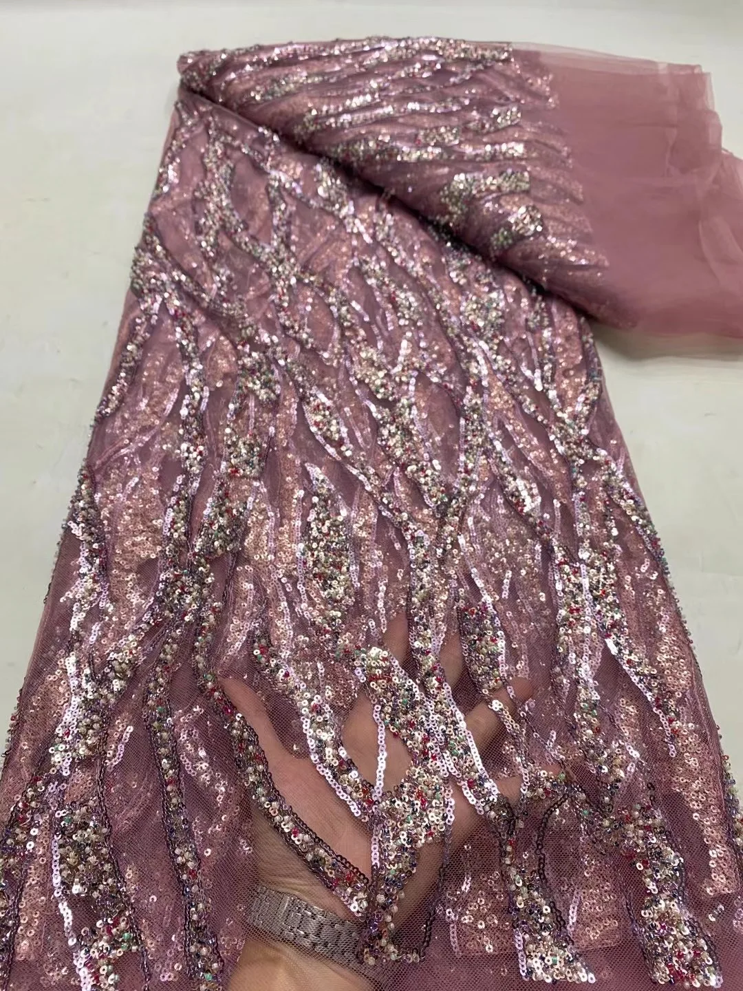 2024 High Quality African Nigeria Tulle Lace Fabric Sequins French Embroidery Wedding Party Dress Beads Stone 5Yards DP0282
