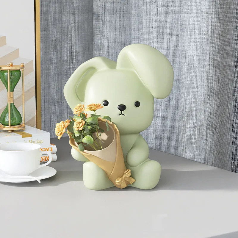 Cream Style Rabbit Vase Resin Ornaments, Home Decor Crafts, Office Desk Figurines, Living Room Decor, Kawaii Accessories, Gift
