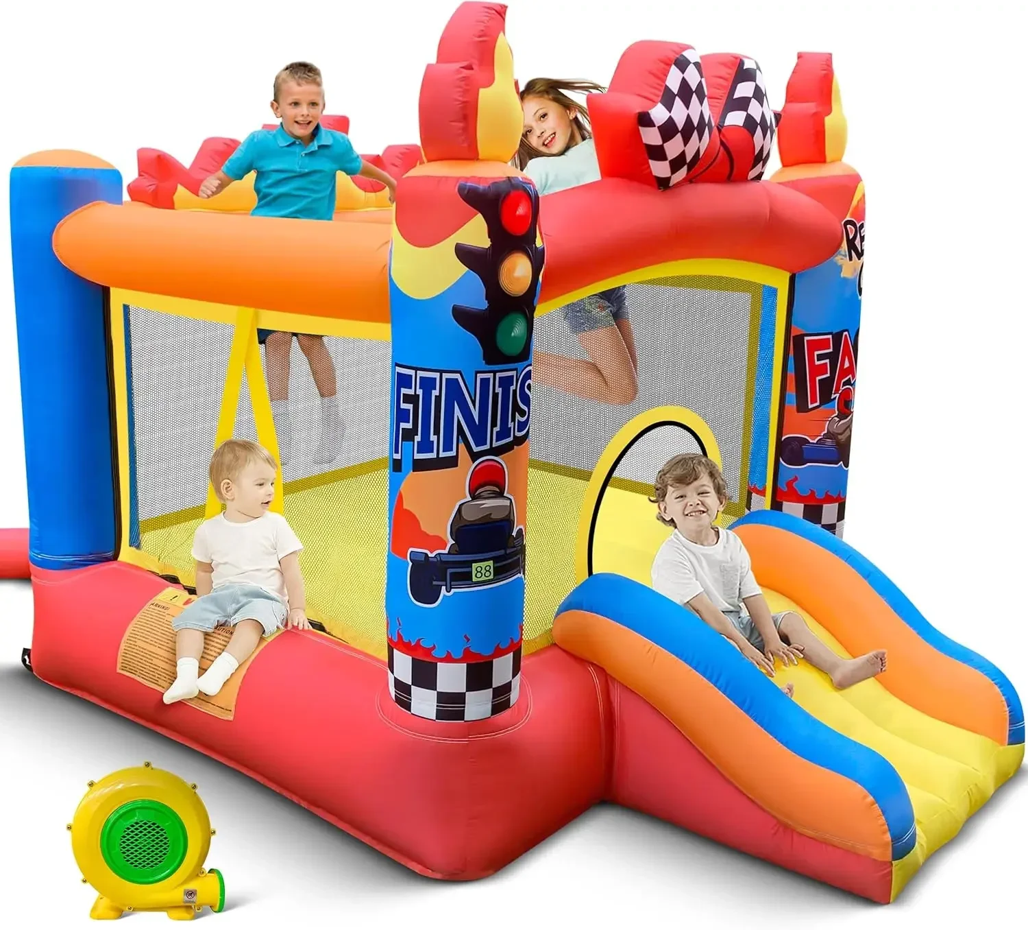 Culaluva Inflatable Bounce House: Bouncy Castle 2-in-1 with Slide for Kids Aged 3-8 - with 370W Blower & Storage Bag - Indoor Ou