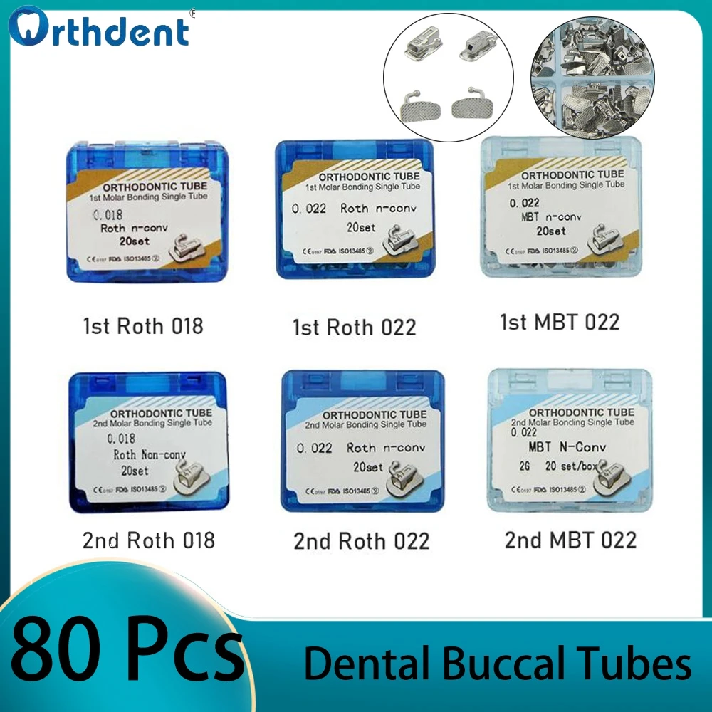 

80 Pcs Dental Buccal Tube Split Non-Convertible Single Mouth Tube Bonding Orthodontic 1st 2nd MBT Roth 022 018 Orthodontist Tool