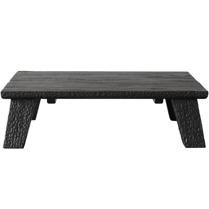 

Black solid wood relief square tea table, Japanese antique replica, vintage old wood coffee table, low table