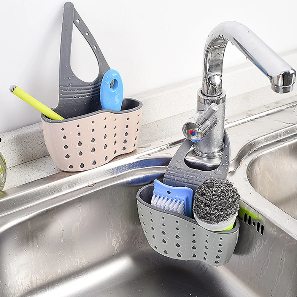 Sink Storage Drainage Rack Adjustable Hanging Bag Plastic Storage Hanging Basket Space-saving Kitchen Sink Accessories