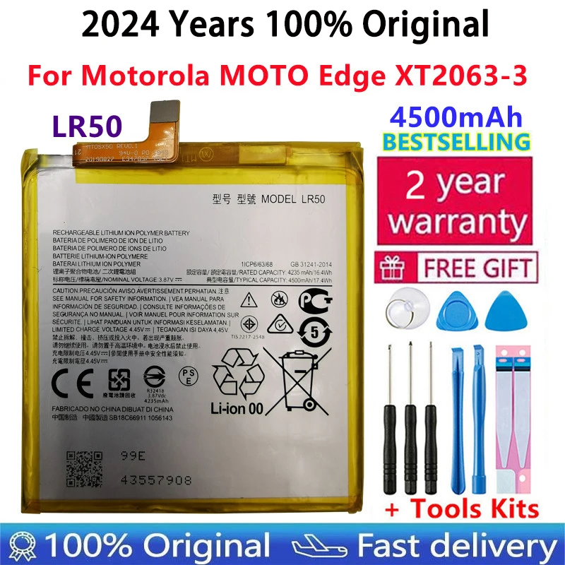 100% Original Replacement 4500mAh Batteria LR50 LR 50 Battery For Motorola MOTO Edge XT2063-3 Batteries +Free Tool Kits