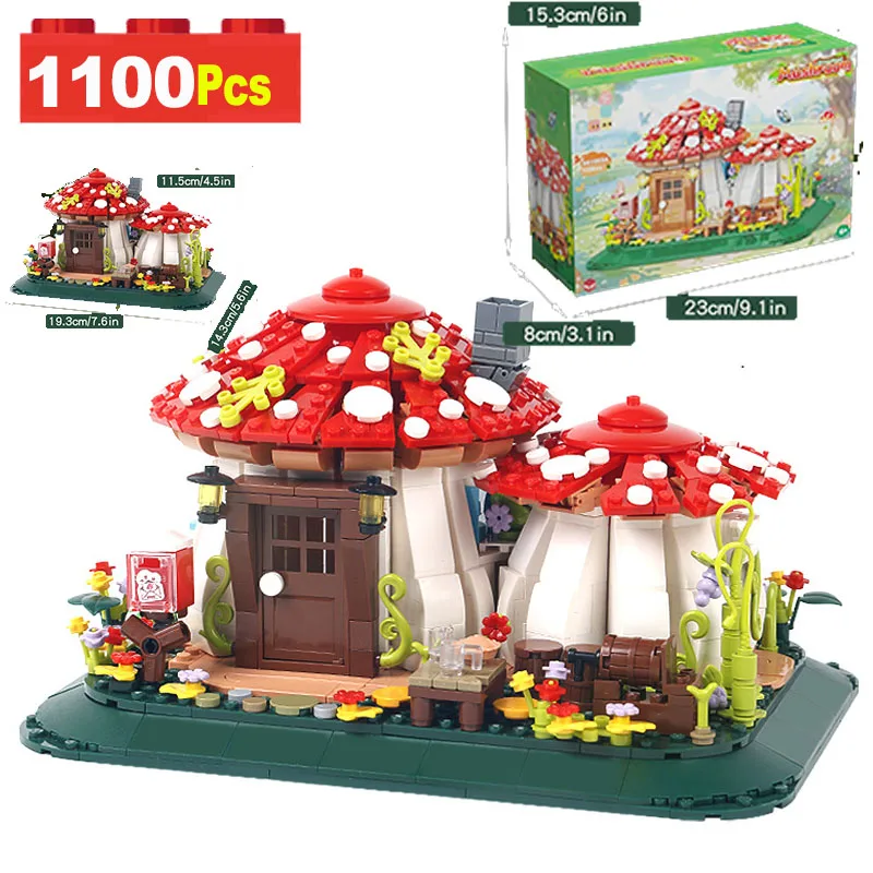 1100 قطعة مدينة الإبداعية خرافة الفطر منزل نموذج اللبنات MOC قرية حلم البيت مايكرو الطوب لعب للأطفال الهدايا #1
