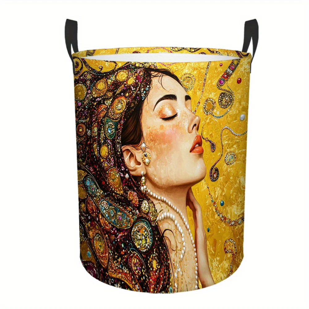 

1 Extra Large Foldable Laundry Basket with Klimt Art Style Design, High-Capacity Folding Hamper for Toy and Clothing Storage
