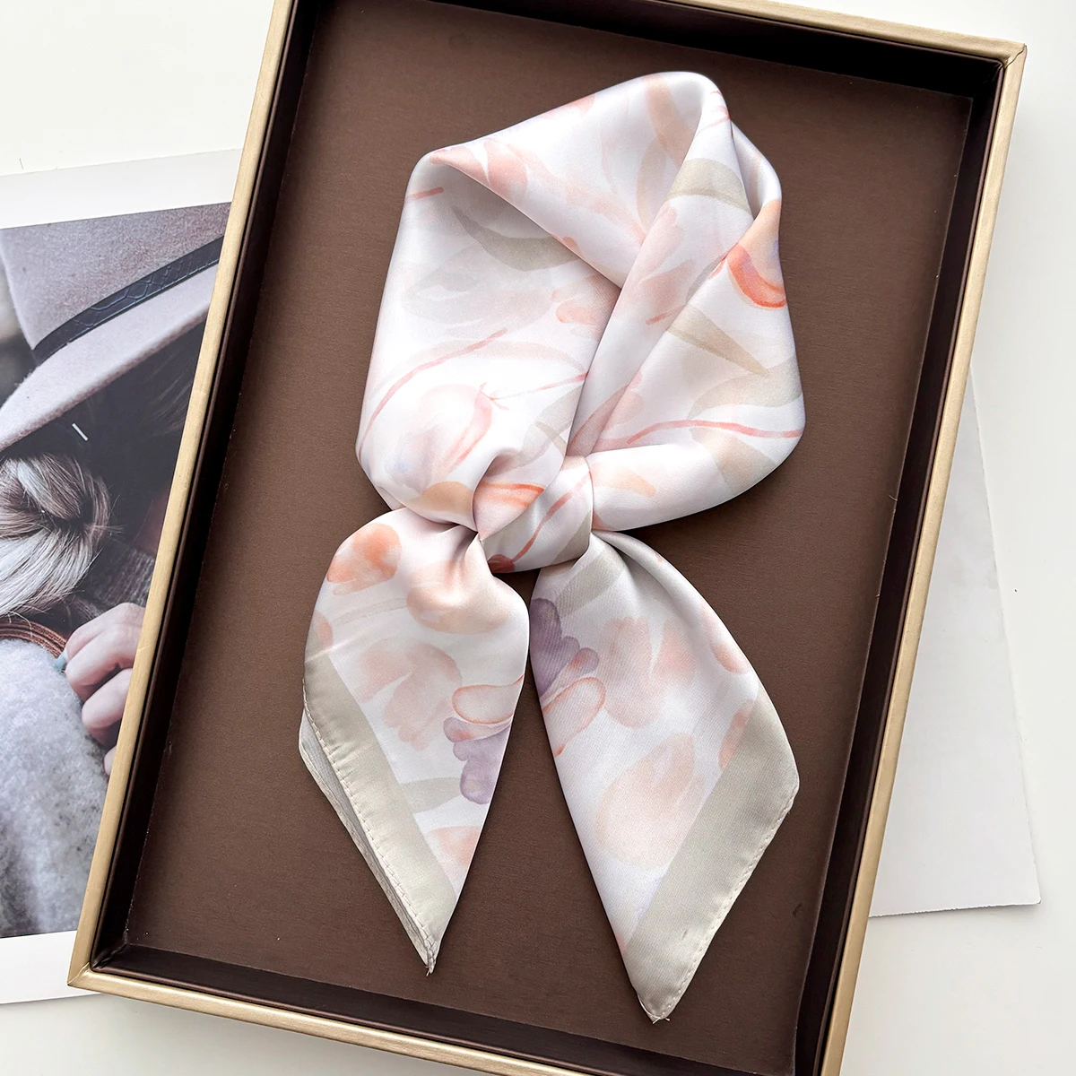 Floral Printed Square Scarf For Women Imitation Silk Scarves Bandanas Luxury Hijab Neckerchief Elegant Travel Shawl Wraps