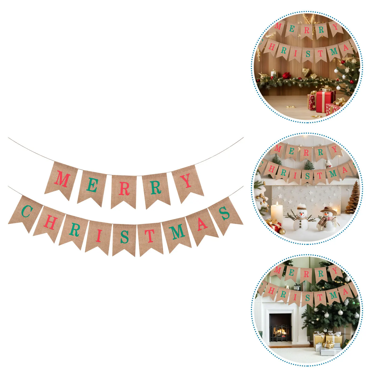 

Merry Christmas Burlap Banner Rustic Vintage Fireplace Mantle Garland Bunting Xmas Holiday Party Supplies Decoration