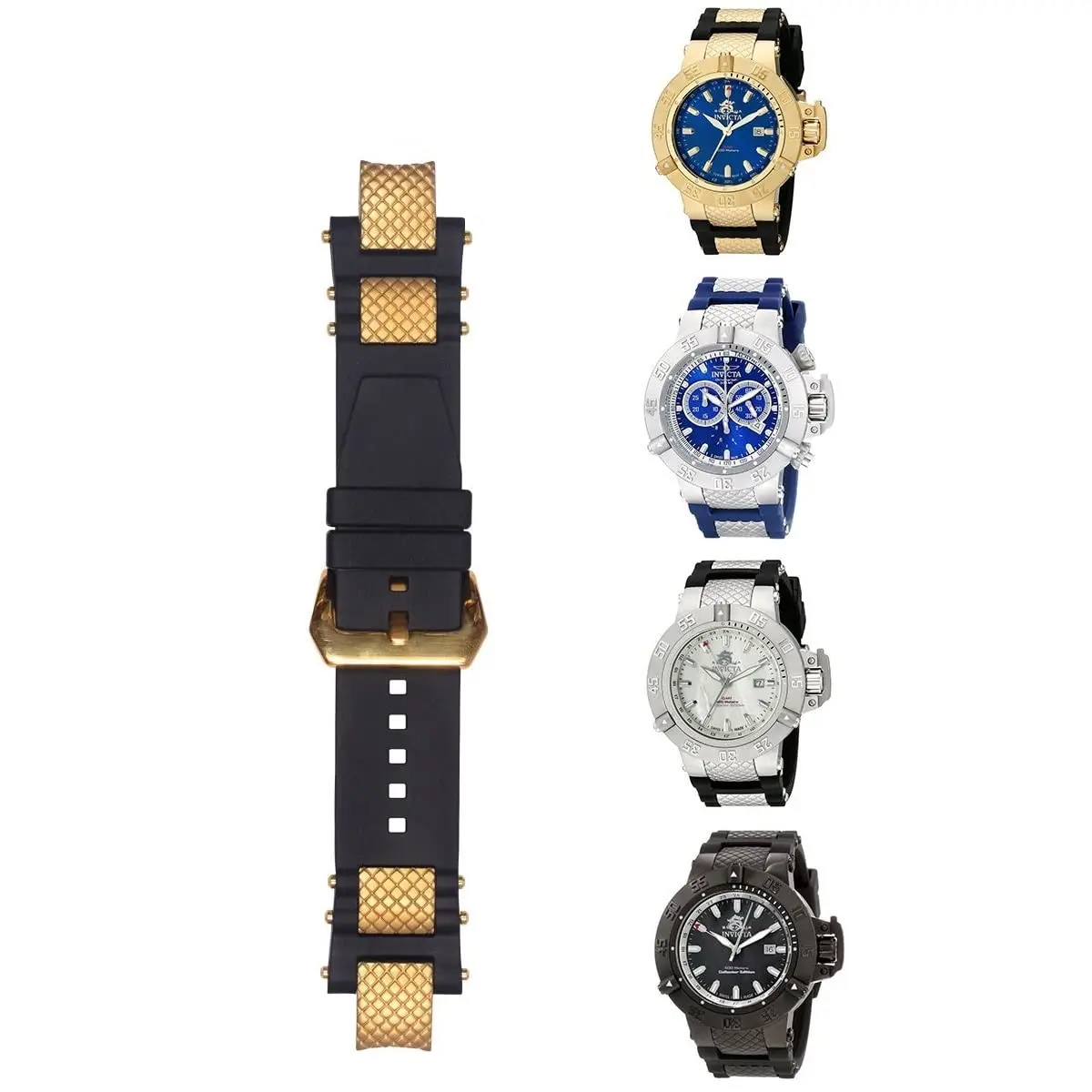 Invicta Watch-3 bands Authentic Invicta Subaqua 0937 Black & Green Silicone  main image 2