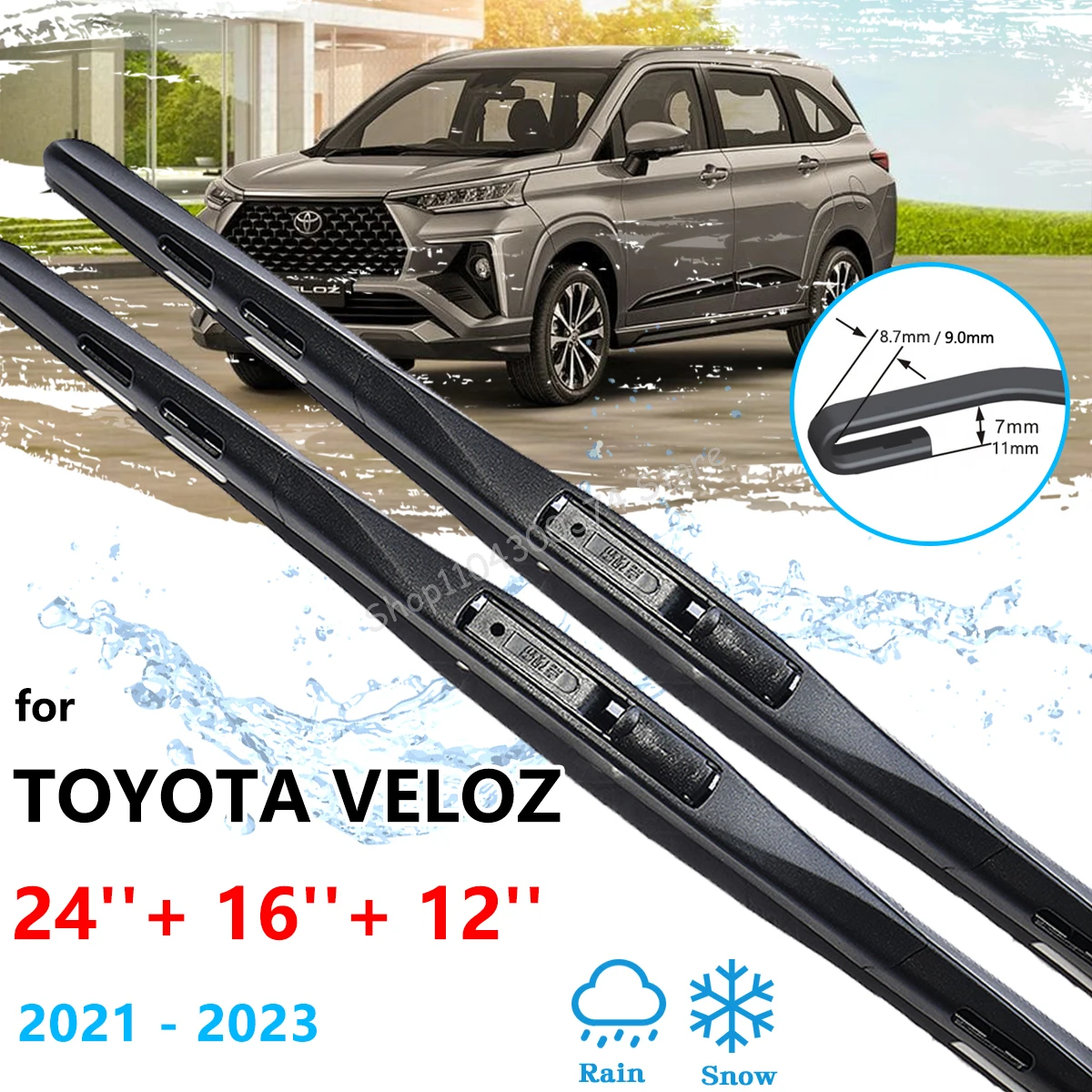 2x For Toyota Veloz Avanza 2021 2022 2023 Front Rear Frameless Wiper Blades Set Window Windshield Windscreen Brushes Accessories