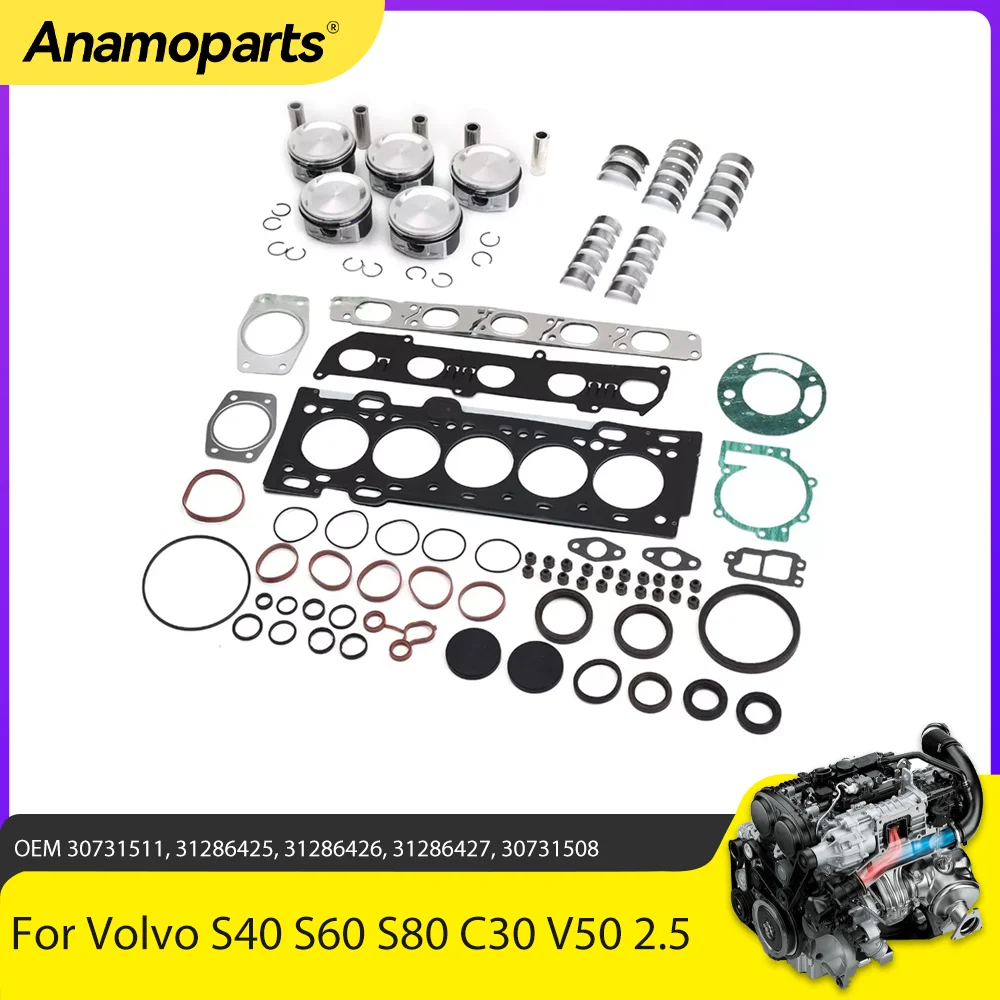 Engine Parts Full Gasket Set Piston Bearing Kit Fit 2.5 L L5 GAS B5254T7 B5254T3 For Volvo S40 S60 S80 C30 C70 V50 2.5L T5 05-13