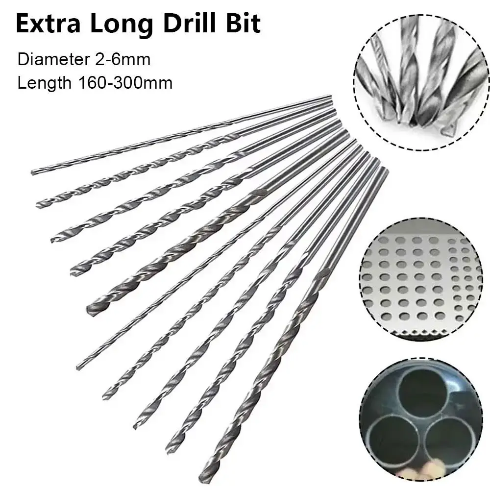 1Pcs Diameter 2-6mm Extra Long Drill Bit Length 160-300mm Straight Shank Drilling Tool HSS Steel Power Tool