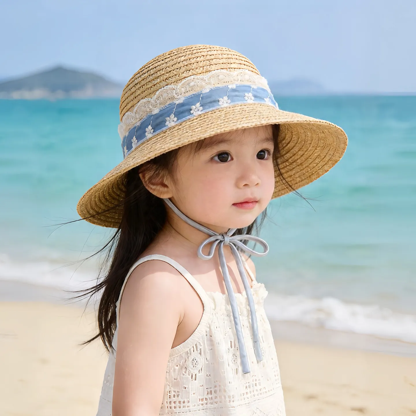 Sommerlicher Retro-Sonnenhut aus dünnem Stroh, stilvoll geformt, UV-Schutz, Strandmütze für Babys, Mädchen, Outdoor-Reisen – Detail 5