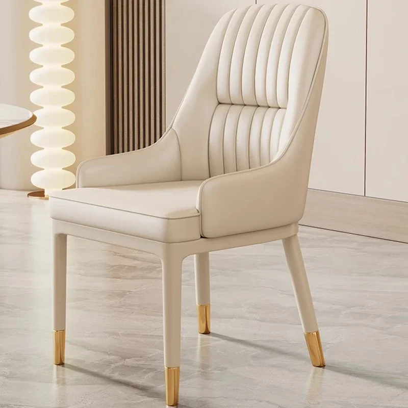 Minimalist Beige Dining Chairs Gold Legs Armrest Soft Cushions Chairs Beige Fancy Chaises Salle Manger Living Room Furniture