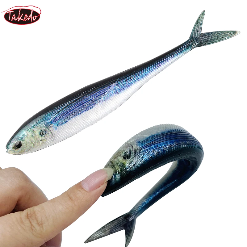 TAKEDO-señuelo de pintura de peces vivos 3D, 12,5 CM, 16CM, 19CM, 34G, cebo de pesca suave luminoso, tijera, cola de pez para pesca de atún, lubina