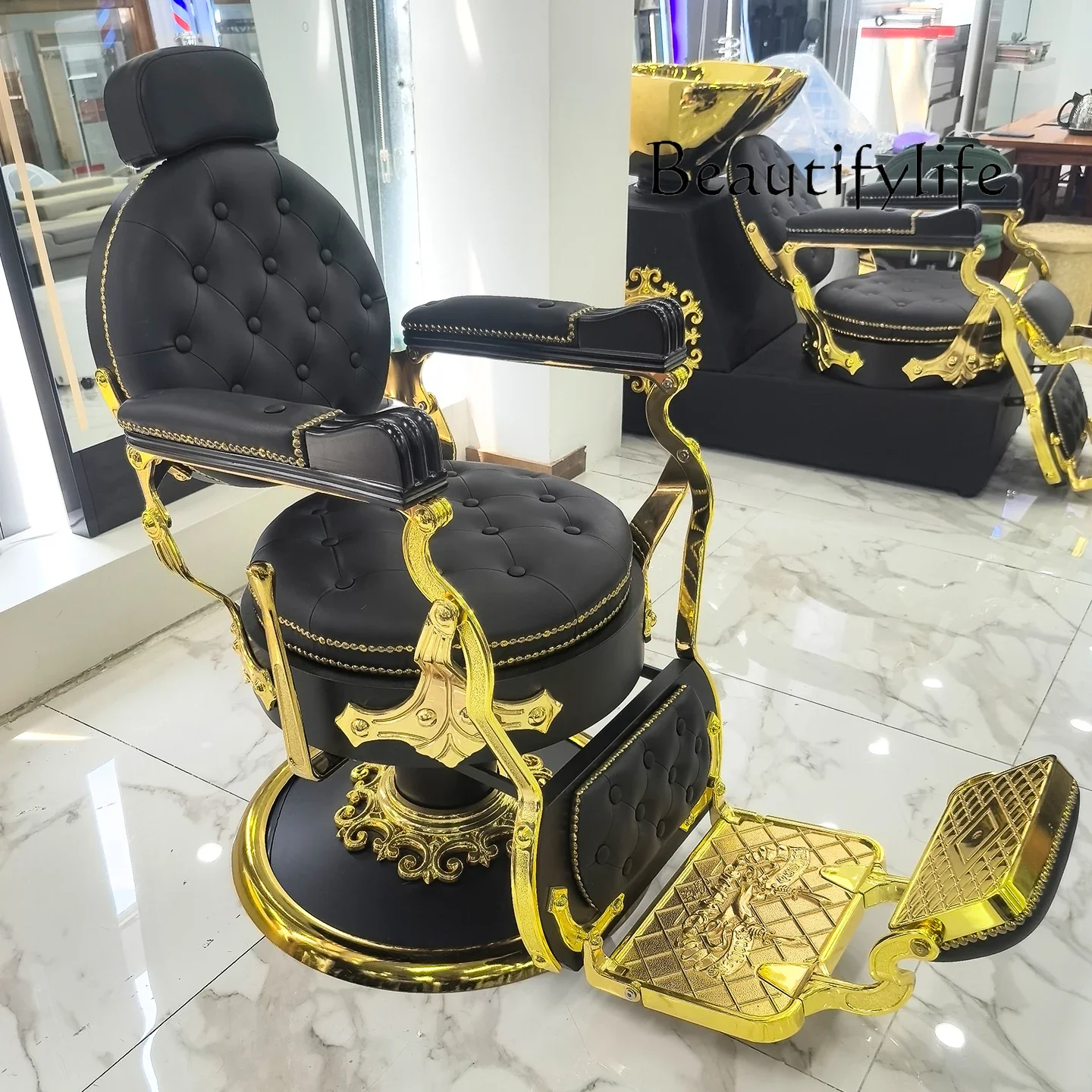 

Парикмахерское кресло O Reclining Shave Retro Oil Head Shaving Large Chair High-end для мужского барбершопа, для стрижки и бритья